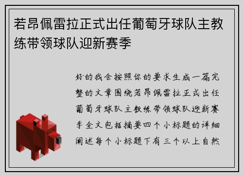 若昂佩雷拉正式出任葡萄牙球队主教练带领球队迎新赛季 若昂佩雷拉正式出任葡萄牙球队主教练带领球队迎新赛季